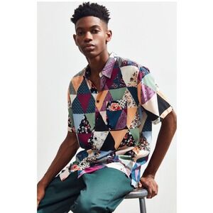 Urban Outfitters Patchwork‎ Triangle Floral Button Down Shirt Medium Mens